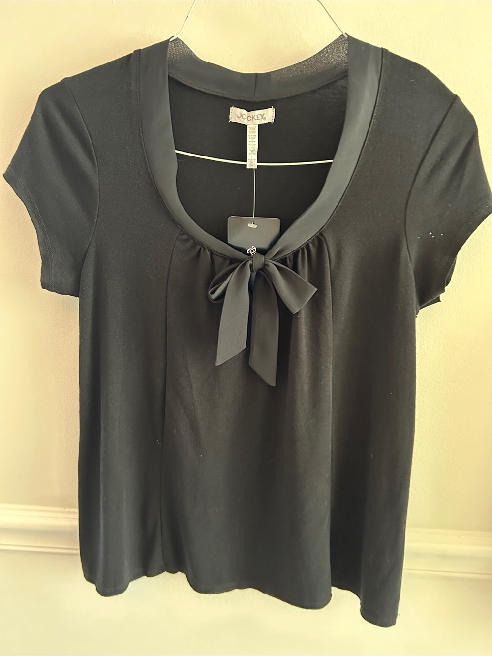 Jockey Black Short Sleeve Tie-Front Scoop Neck Top